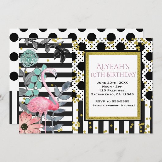 Zomer Roze Flamingo Stippen Feest Uitnodigingen (Voorkant / Achterkant)