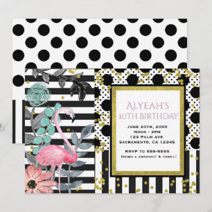 Zomer Roze Flamingo Stippen Feest Uitnodigingen