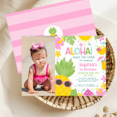 Zomer Roze Foto Ananas Aloha 1e Verjaardag Kaart