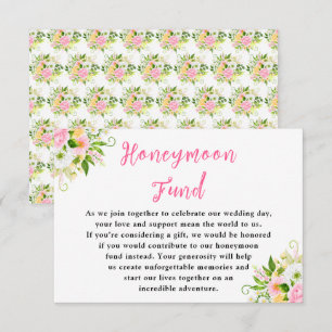 Zomer Roze Geel Bloemachtig Trouwfonds Honeymoon Informatiekaartje
