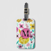Zomer Roze Gele Bloemen Waterverf Monogram Bagagelabel (Voorkant (verticaal))