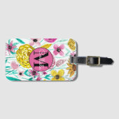 Zomer Roze Gele Bloemen Waterverf Monogram Bagagelabel (Voorkant (horizontaal))