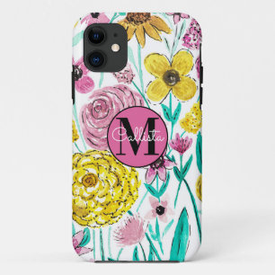 Zomer Roze Gele Bloemen Waterverf Monogram Case-Mate iPhone Case