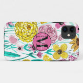 Zomer Roze Gele Bloemen Waterverf Monogram Case-Mate iPhone Case (Achterkant (horizontaal))