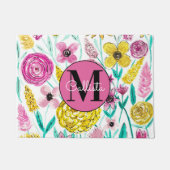 Zomer Roze Gele Bloemen Waterverf Monogram Deurmat (Voorkant)