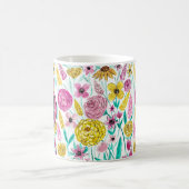 Zomer Roze Gele Bloemen Waterverf Monogram Koffiemok (Center)