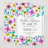 Zomer Roze Gele Bloemen Waterverf Verjaardag Kaart (Voorkant / Achterkant)