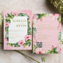 Zomer Roze Groen Bloem Waterverf QRcode Trouwen