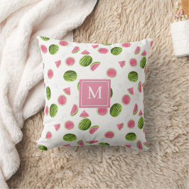 Zomer Roze & Groene Watermeloen Monogram Initialen Kussen