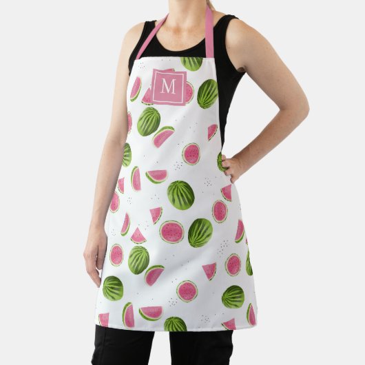 Zomer Roze & Groene Watermeloen Monogram Initialen Schort (Insitu)