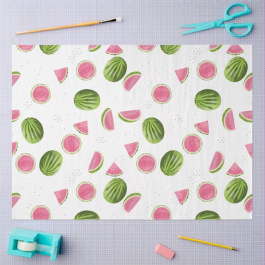 Zomer Roze & Groene Watermeloen Patroon Tissuepapier (Craft)
