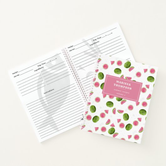 Zomer Roze & Groene Watermeloen Recept Kookboek Notitieboek (Binnen)