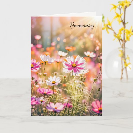 Zomer Roze Kosmos voor Sympathie Kaart (Gele Bloem)