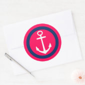 Zomer Roze Marine Blauw en Wit Anker Ronde Sticker (Envelop)