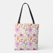 Zomer Roze Meisjesachtig Waterverf Bloemmotief Tote Bag (Achterkant)