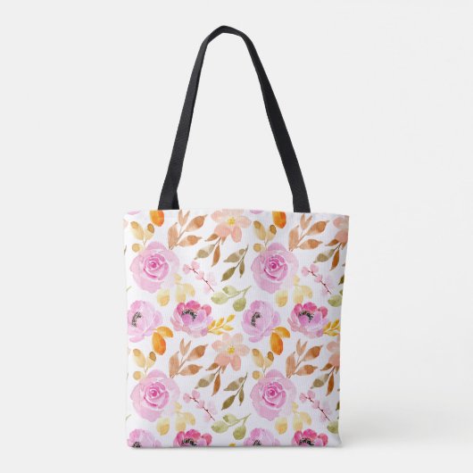 Zomer Roze Meisjesachtig Waterverf Bloemmotief Tote Bag (Achterkant)