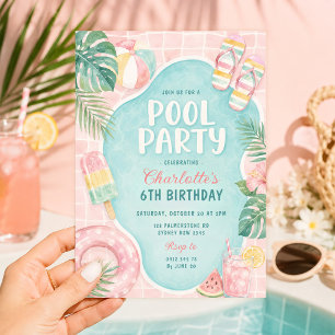Zomer Roze Pool Feest: Palm Springs Meisje Verjaar Kaart