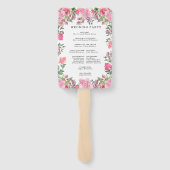 Zomer Roze Rose Bloemen Trouwprogramma Hand Fan Handwaaier (Achterkant)
