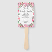 Zomer Roze Rose Bloemen Trouwprogramma Hand Fan Handwaaier (Voorkant)