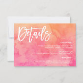 Zomer roze sinaasappel Waterverf Trouwdetails Kaart (Voorkant)