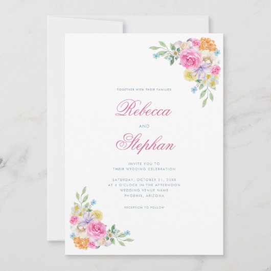 Zomer Roze Tuin Bloemen QR Code Foto Bruiloft Kaart (Voorkant)