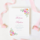 Zomer Roze Tuin Bloemen QR Code Foto Bruiloft Kaart