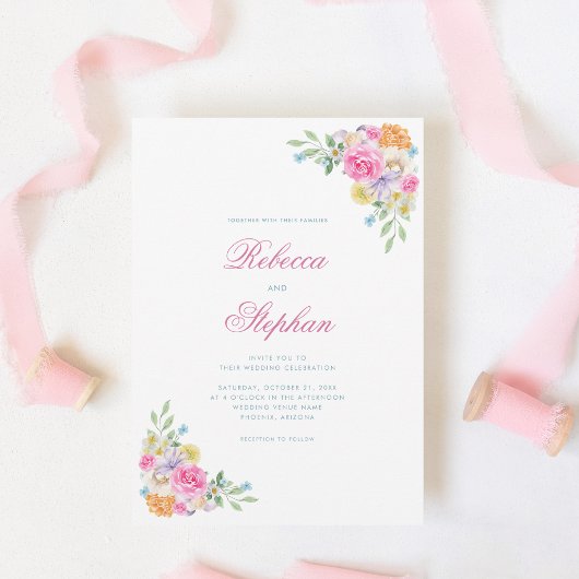 Zomer Roze Tuin Bloemen QR Code Foto Bruiloft Kaart