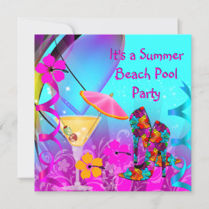 Zomer Roze Turquoise Strand Cocktail Feest Kaart