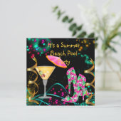 Zomer Roze Zwarte Strand Zwembad Feest Kaart (Staand voorkant)