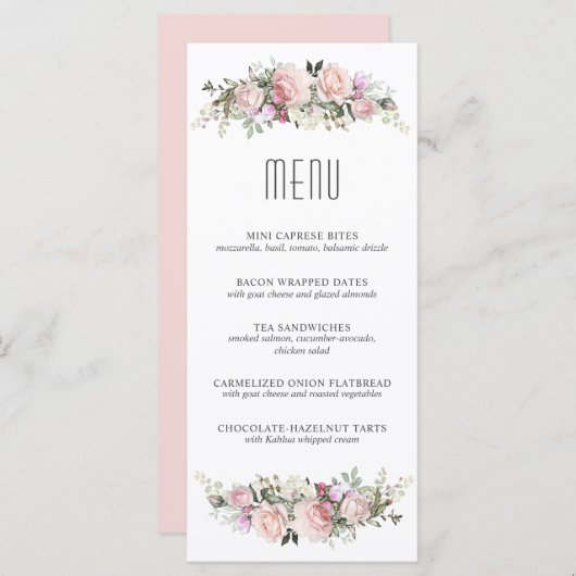 Zomer Rozen Bloemenlunch of douchemenu Menu (Voorkant / Achterkant)