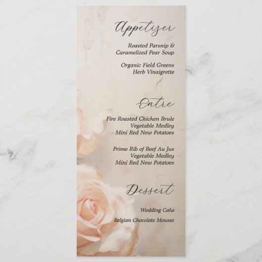 Zomer Rozen Elegante bruiloft receptie Menu (Achterkant)