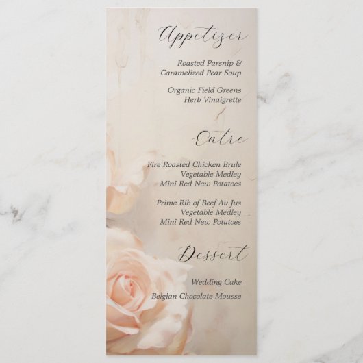 Zomer Rozen Elegante bruiloft receptie Menu (Achterkant)