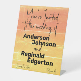 Zomer rustieke Casual gele perzik bruiloft Reclamebord Met Voetstuk