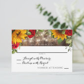 Zomer Rustieke Zonnebloem en Rode Rozen RSVP-kaart RSVP Kaartje (Staand voorkant)
