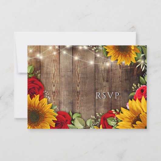 Zomer Rustieke Zonnebloem en Rode Rozen RSVP-kaart RSVP Kaartje (Achterkant)