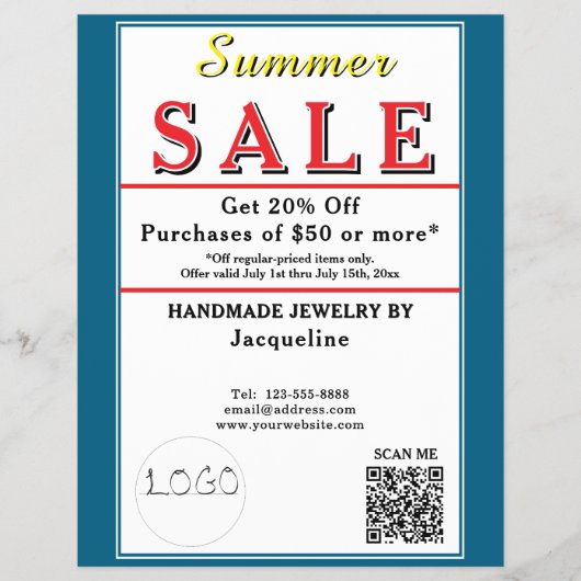 Zomer Sale Blauw Witte Hart Flyer (Voorkant)
