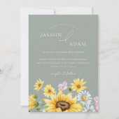 Zomer Salie Groene Zonnebloemen Monogram Bruiloft Kaart (Voorkant)