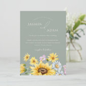 Zomer Salie Groene Zonnebloemen Monogram Bruiloft Kaart (Staand voorkant)