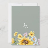 Zomer Salie Groene Zonnebloemen Monogram Bruiloft Kaart (Achterkant)