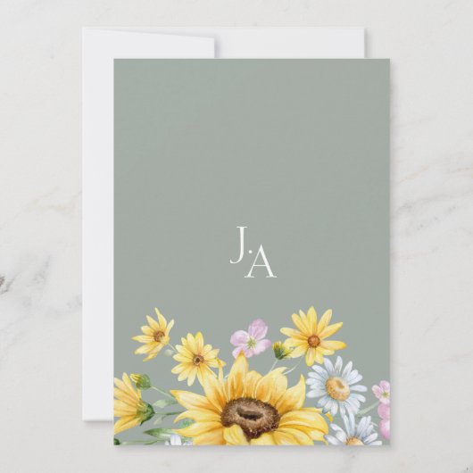 Zomer Salie Groene Zonnebloemen Monogram Bruiloft Kaart (Achterkant)
