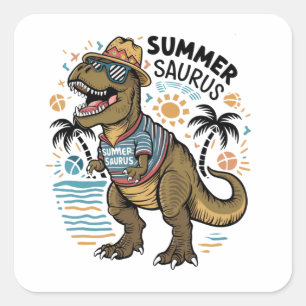 Zomer Saurus T-Rex SVG, Dinosaurus SVG, Vierkante Sticker