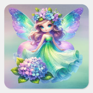 Zomer Schattige Fairy Prinses Meisjes Vierkante Sticker