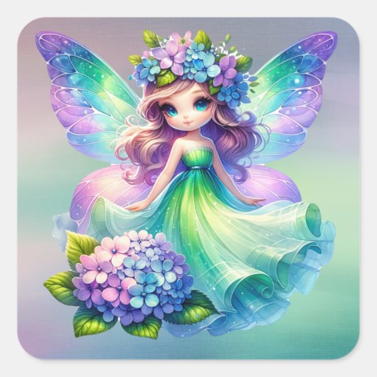 Zomer Schattige Fairy Prinses Meisjes Vierkante Sticker (Voorkant)