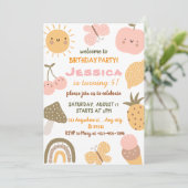 Zomer Schattige Fruit & Rainbow 5e Verjaardagsfees Kaart (Staand voorkant)