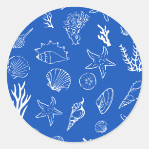 Zomer Schelpen Lijst Strand Bruiloft Blauw Ronde Sticker