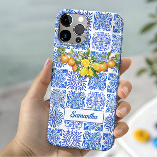 Zomer Siciliaans blauw geel kleurrijk azulejo Amal iPhone 15 Case
