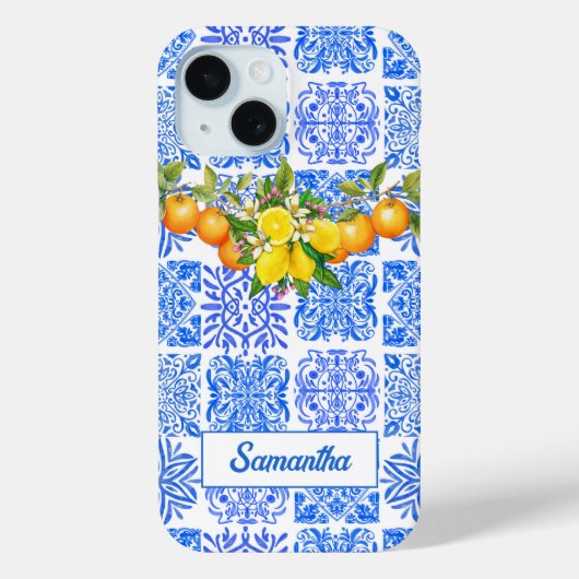 Zomer Siciliaans blauw geel kleurrijke azulejo Ama Case-Mate iPhone Case (Achterkant)