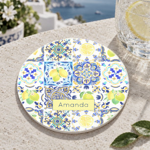 Zomer Siciliaans citrus Mediterraan majolica Zandsteen Onderzetter