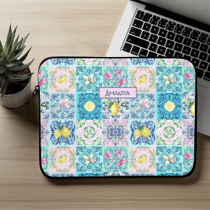 Zomer Siciliaans turquoise kleurrijk azulejo Amalf Laptop Sleeve
