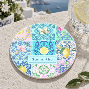 Zomer Siciliaans turquoise kleurrijk azulejo Amalf Zandsteen Onderzetter